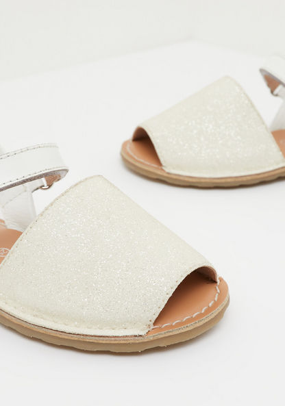 Glitter Textured Sandals with Hook and Loop Closure-Girl%27s Sandals-image-3