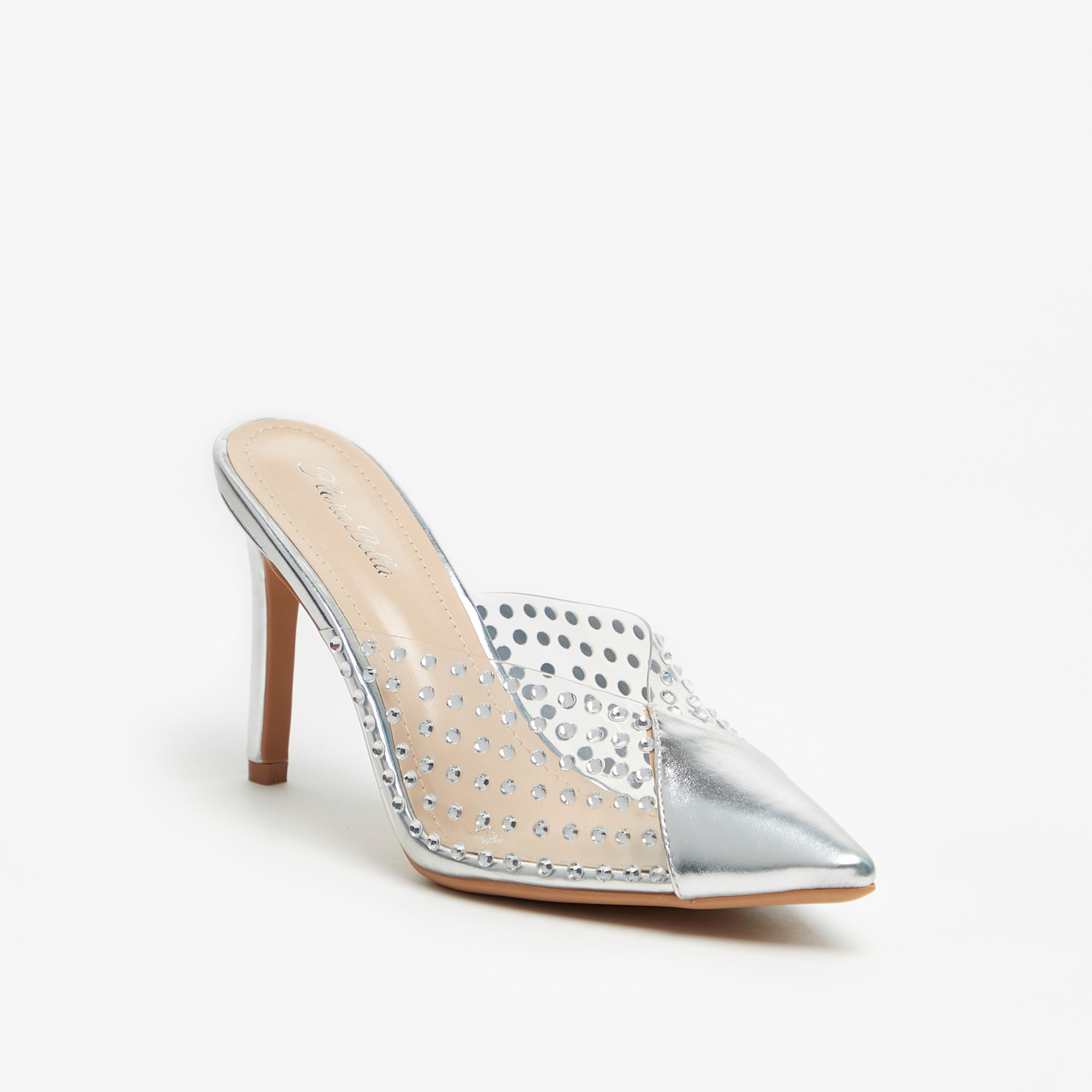 Chalk Studded Pointed-Toe Block Heel Mules - CHARLES & KEITH LT