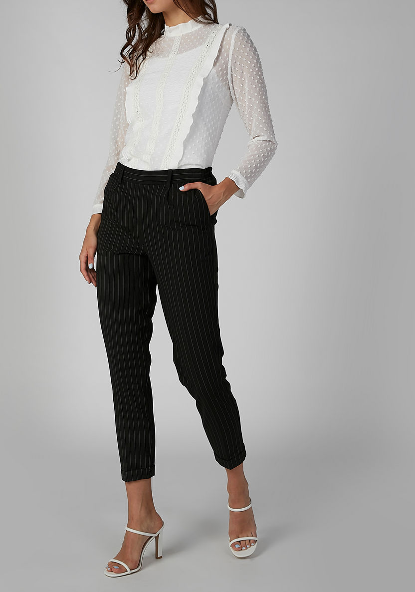 Striped Formal Trousers with Side Pockets and Belt Loops-Pants-image-0