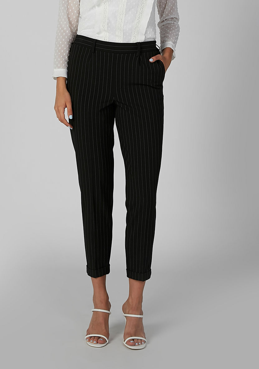 Striped Formal Trousers with Side Pockets and Belt Loops-Pants-image-1