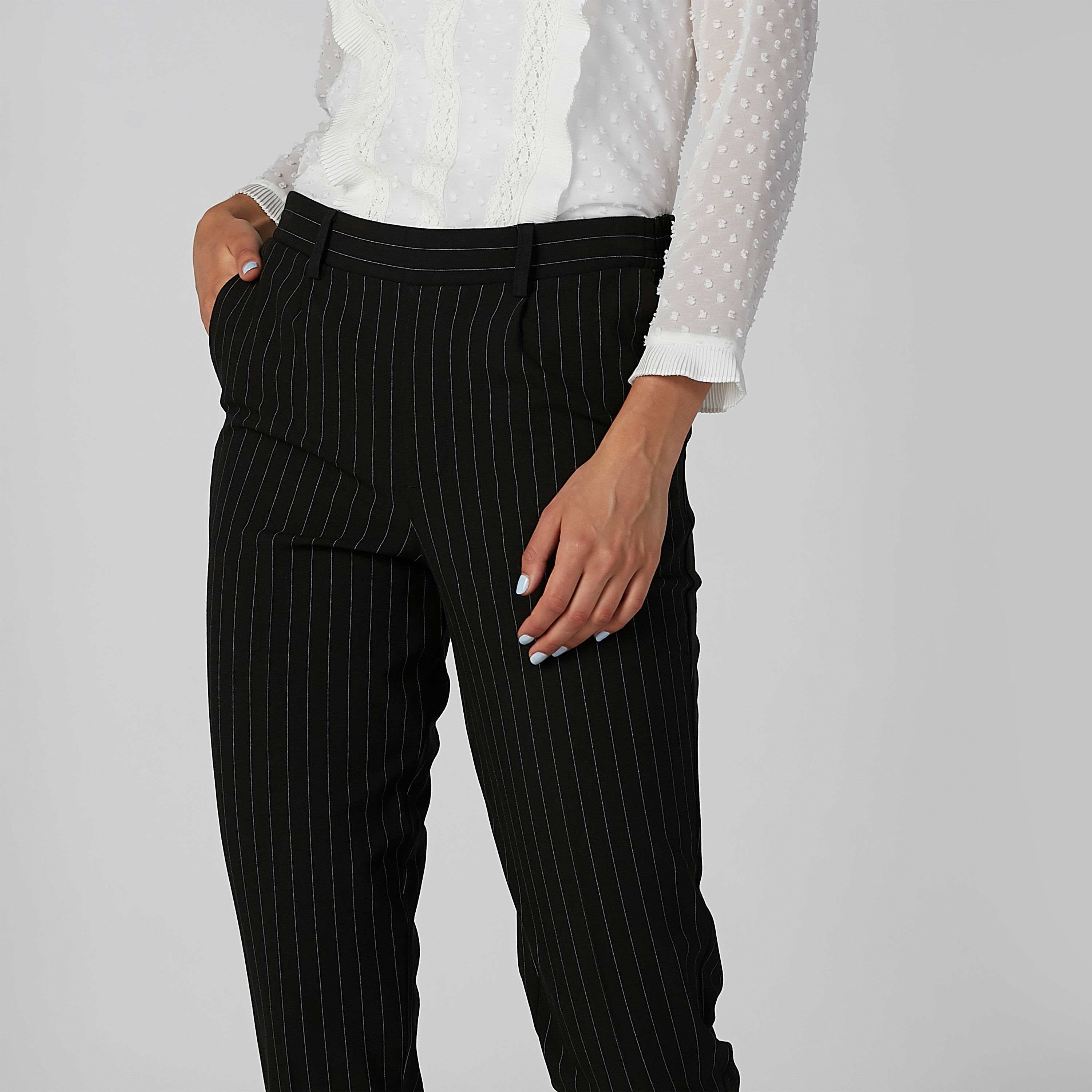 Striped Formal Trousers with Side Pockets and Belt Loops-women-clothing-trousers-image-4