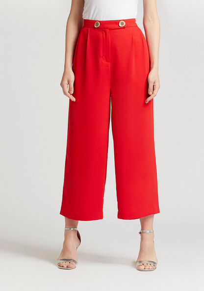 Wide Fit Solid Mid-Rise Culottes with Pocket Detail