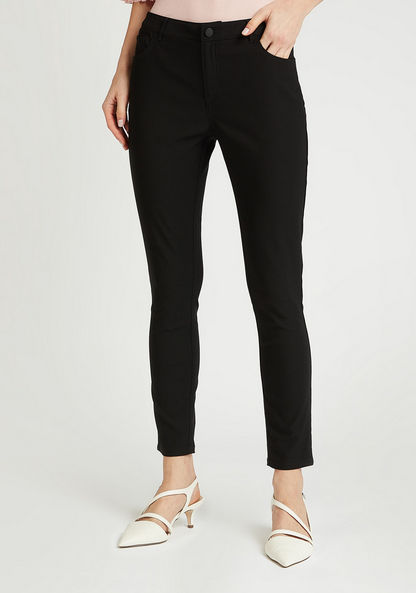 Slim Fit Solid Mid-Rise Treggings with Pocket Detail and Belt Loops