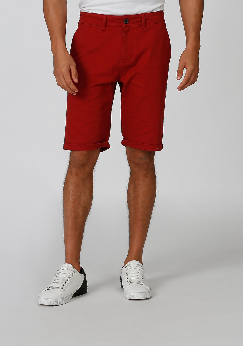 Slim Fit Sustainable Plain Mid Waist Shorts with Pocket Detail-Shorts-image-0