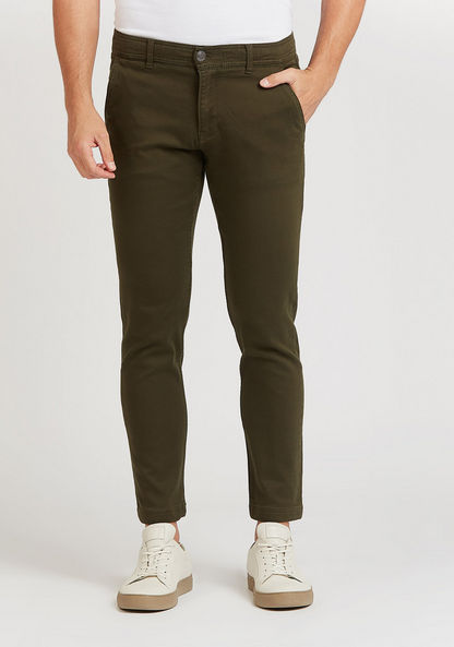 Slim Fit Full Length Solid Mid-Rise Chinos with Pocket Detail
