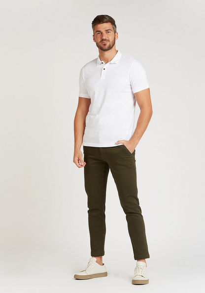 Slim Fit Full Length Solid Mid-Rise Chinos with Pocket Detail