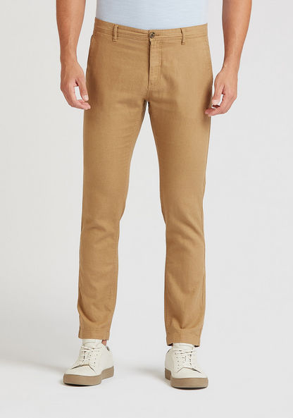 Slim Fit Full Length Mid-Rise Linen Chinos with Pocket Detail