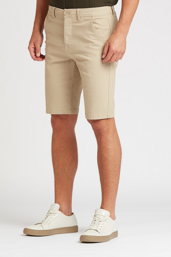 Slim Fit Solid Mid-Rise Shorts with Pocket Detail and Belt Loops