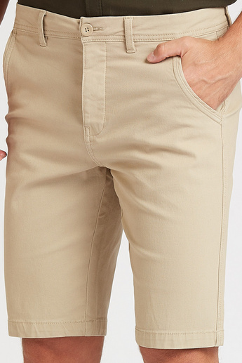 Slim Fit Solid Mid-Rise Shorts with Pocket Detail and Belt Loops