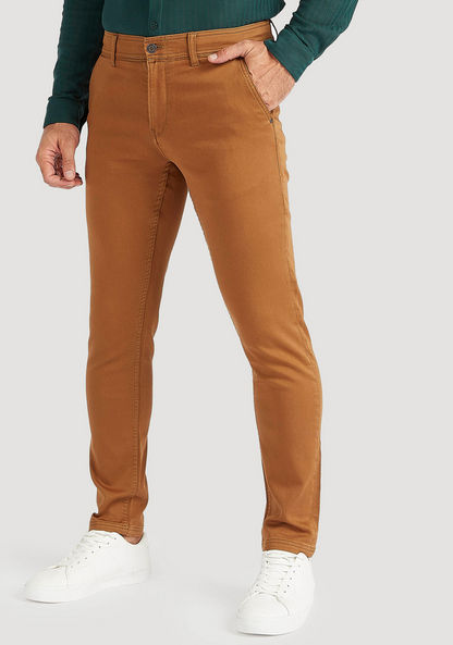 Solid Chino Pants with Button Closure and Pockets-Pants-image-0