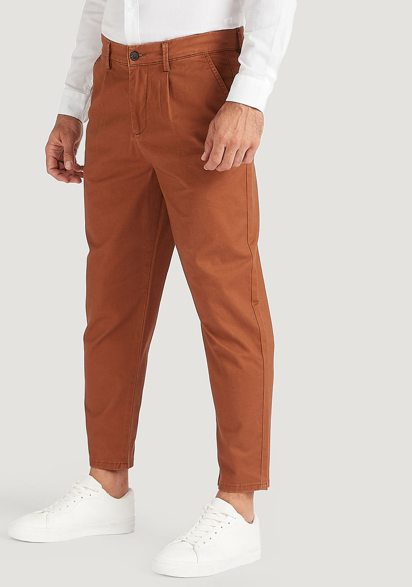 Solid Relaxed Fit Mid-Rise Chinos with Pockets and Button Closure-Chinos-image-0