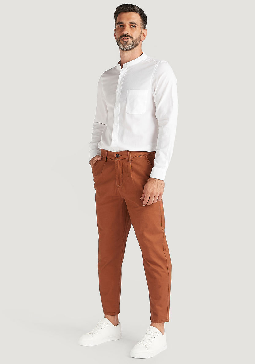 Solid Relaxed Fit Mid-Rise Chinos with Pockets and Button Closure-Chinos-image-1