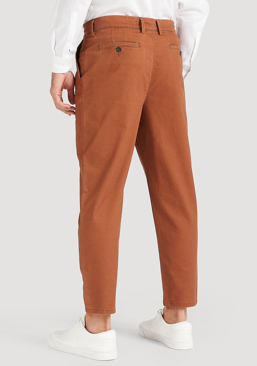 Solid Relaxed Fit Mid-Rise Chinos with Pockets and Button Closure-Chinos-image-3
