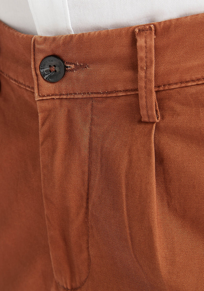 Solid Relaxed Fit Mid-Rise Chinos with Pockets and Button Closure-Chinos-image-4