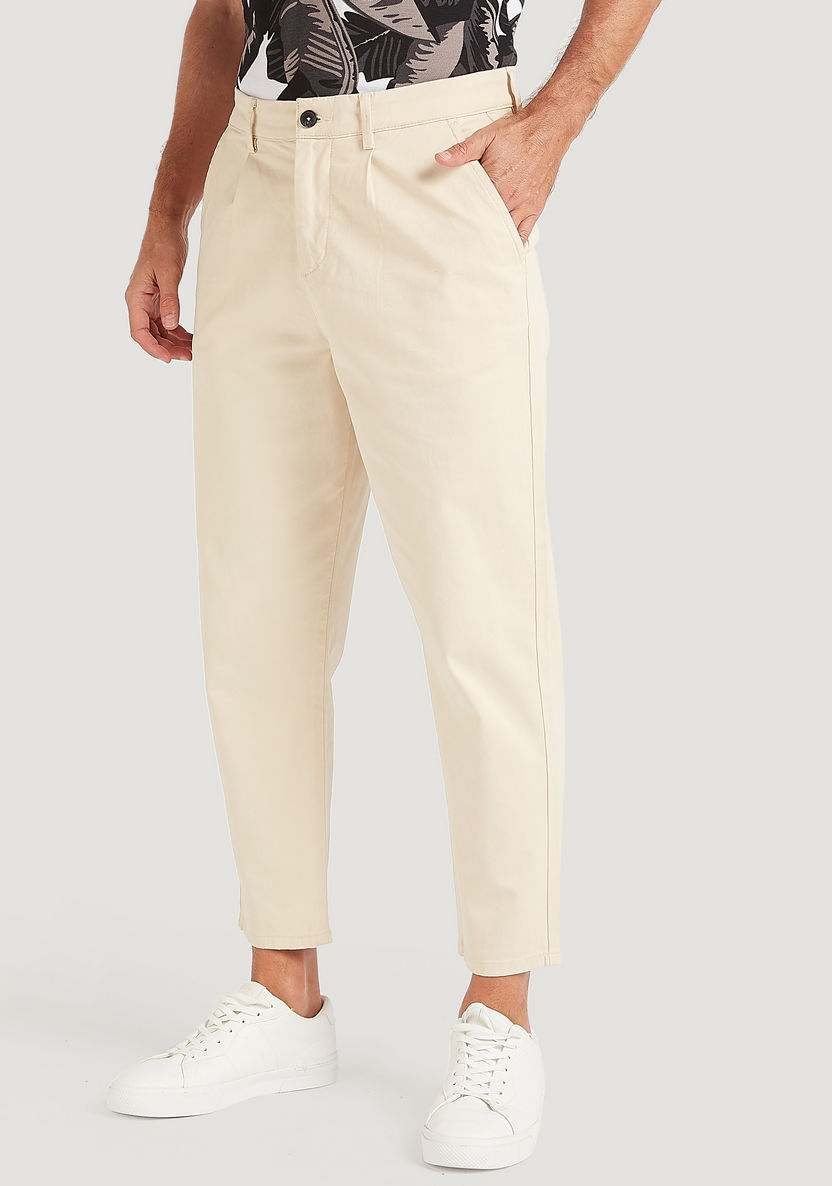 Solid Relaxed Fit Mid-Rise Chinos with Pockets and Button Closure-Chinos-image-0