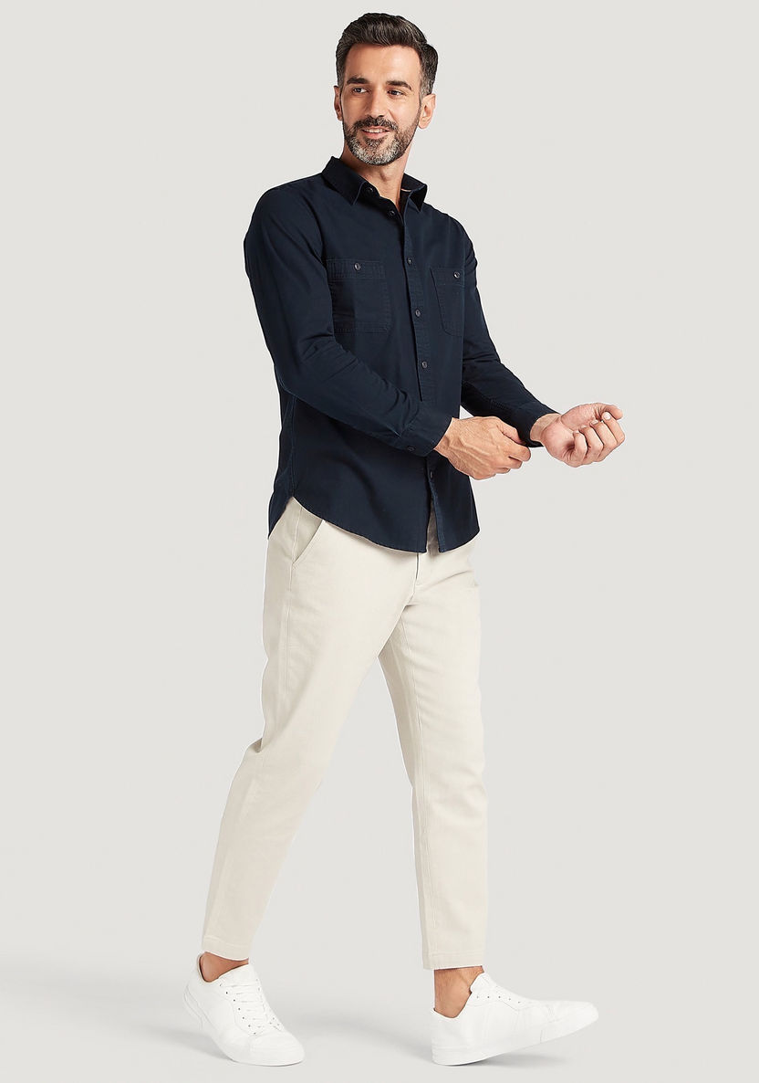 Solid Chino Pants with Button Closure and Pockets-Chinos-image-1