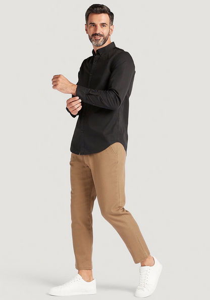 Solid Chino Pants with Button Closure and Pockets-Chinos-image-1