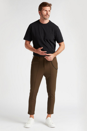 Sustainable Solid Cropped Chinos with Elasticated Waistband