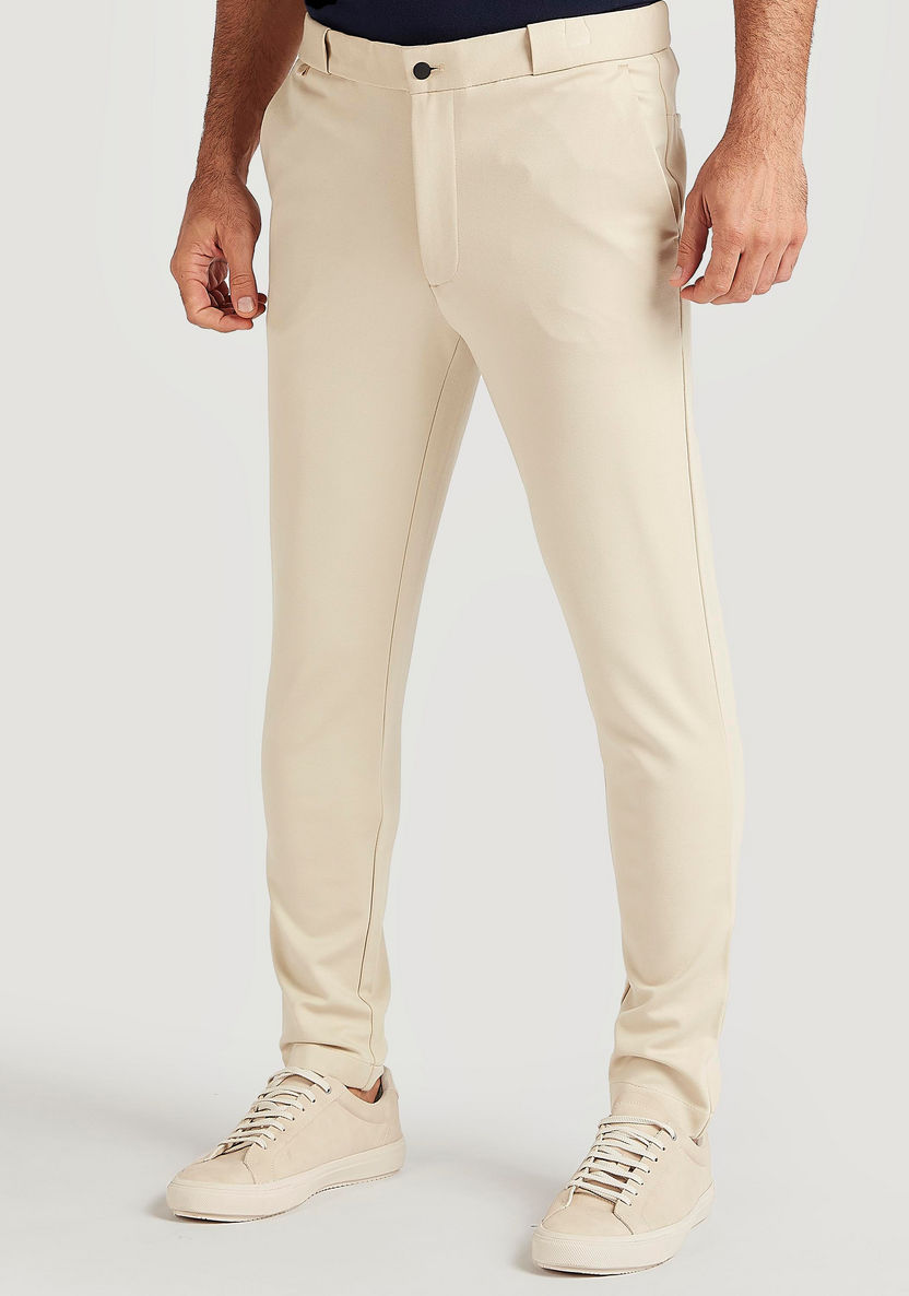 Solid Slim Fit Mid-Rise Chinos with Button Closure and Pockets-Pants-image-0