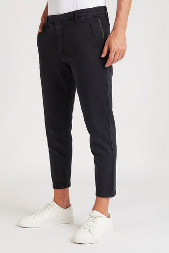 Sustainable Solid Skinny Fit Mid-Rise Chinos with Zipper Pockets