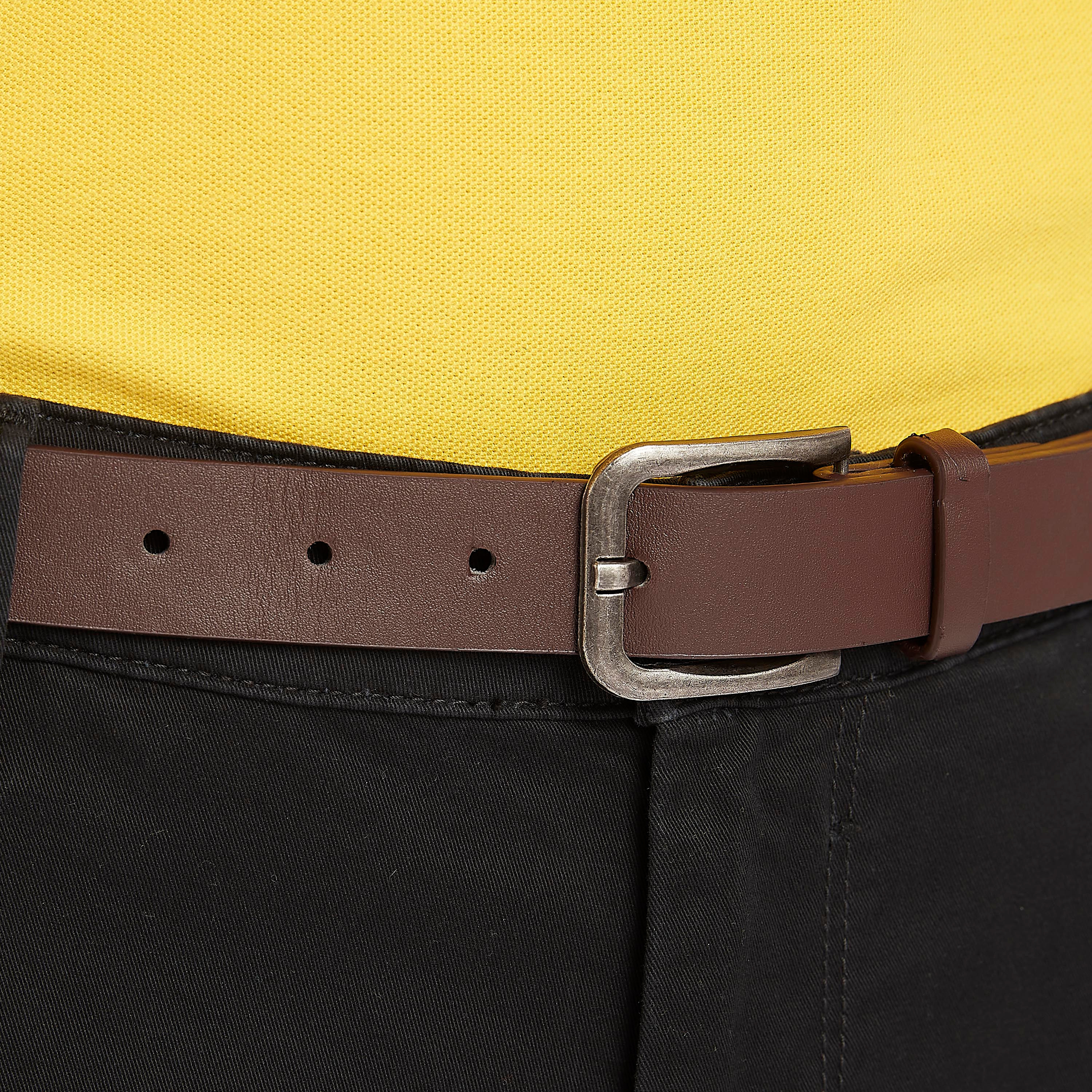 Solid Chino Pants with Button Closure and Pin Buckle Belt