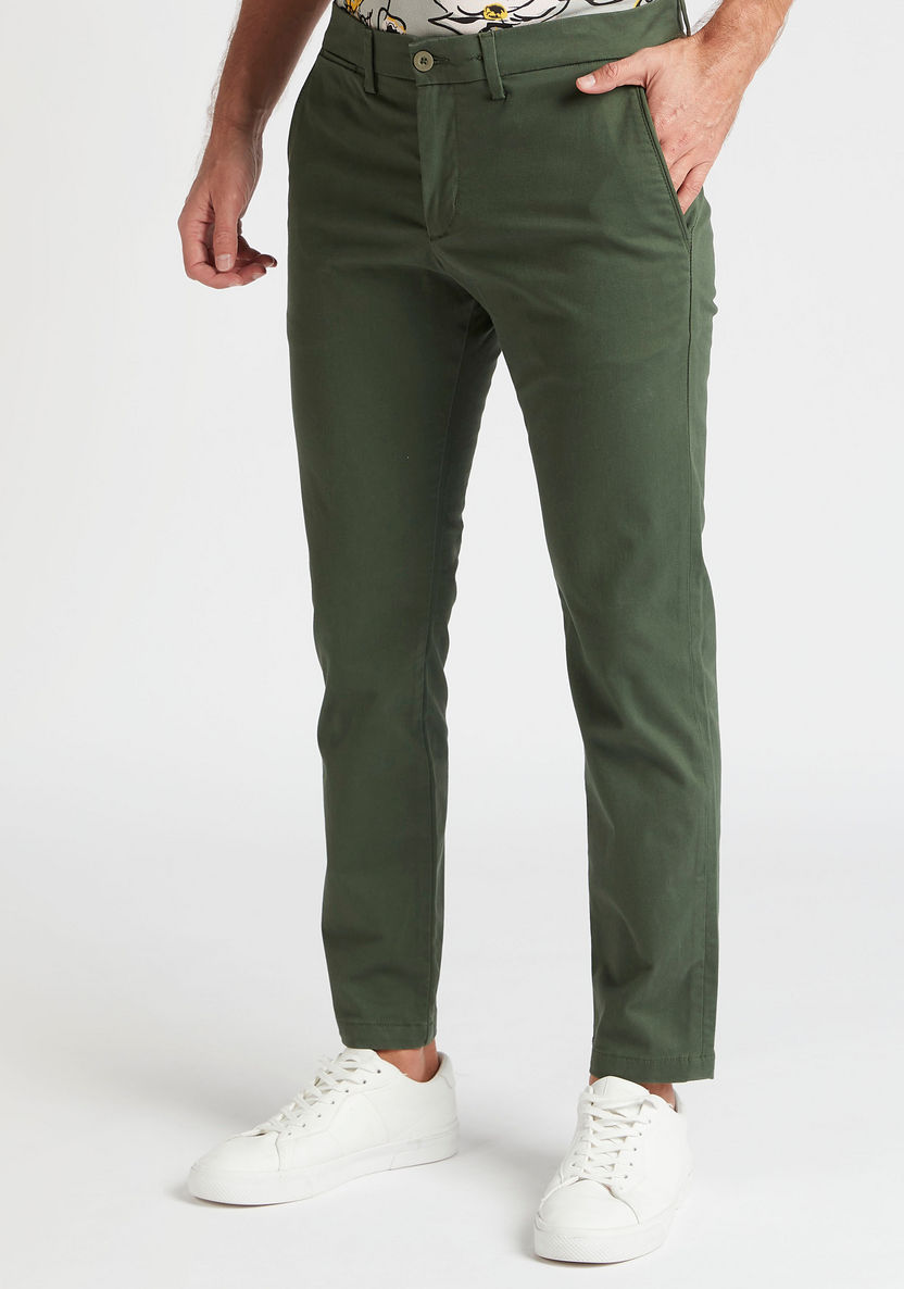 Solid Slim Fit Mid-Rise Chino Pants with Button Closure-Pants-image-0