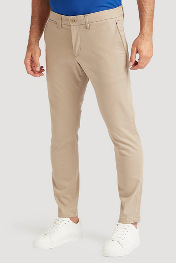 Sustainable Solid Slim Fit Mid-Rise Chinos with Button Closure