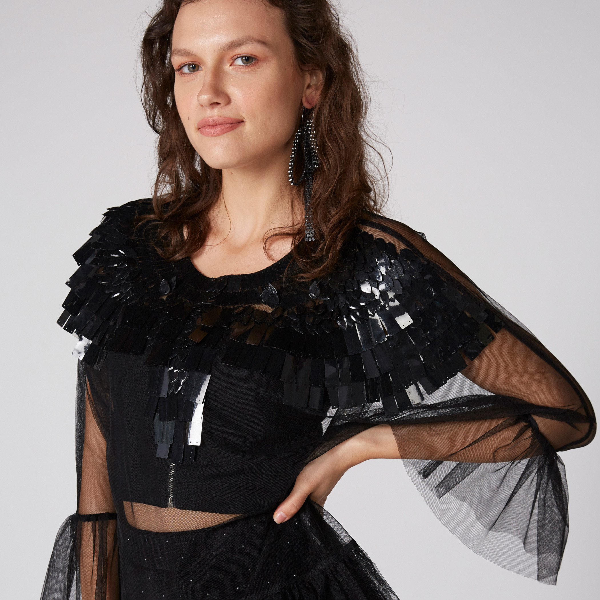 トップス sheer washer blouse & bustier / Eaphi SeSe Code Women's Elegant Mesh Blouses Flowy Poncho Tops