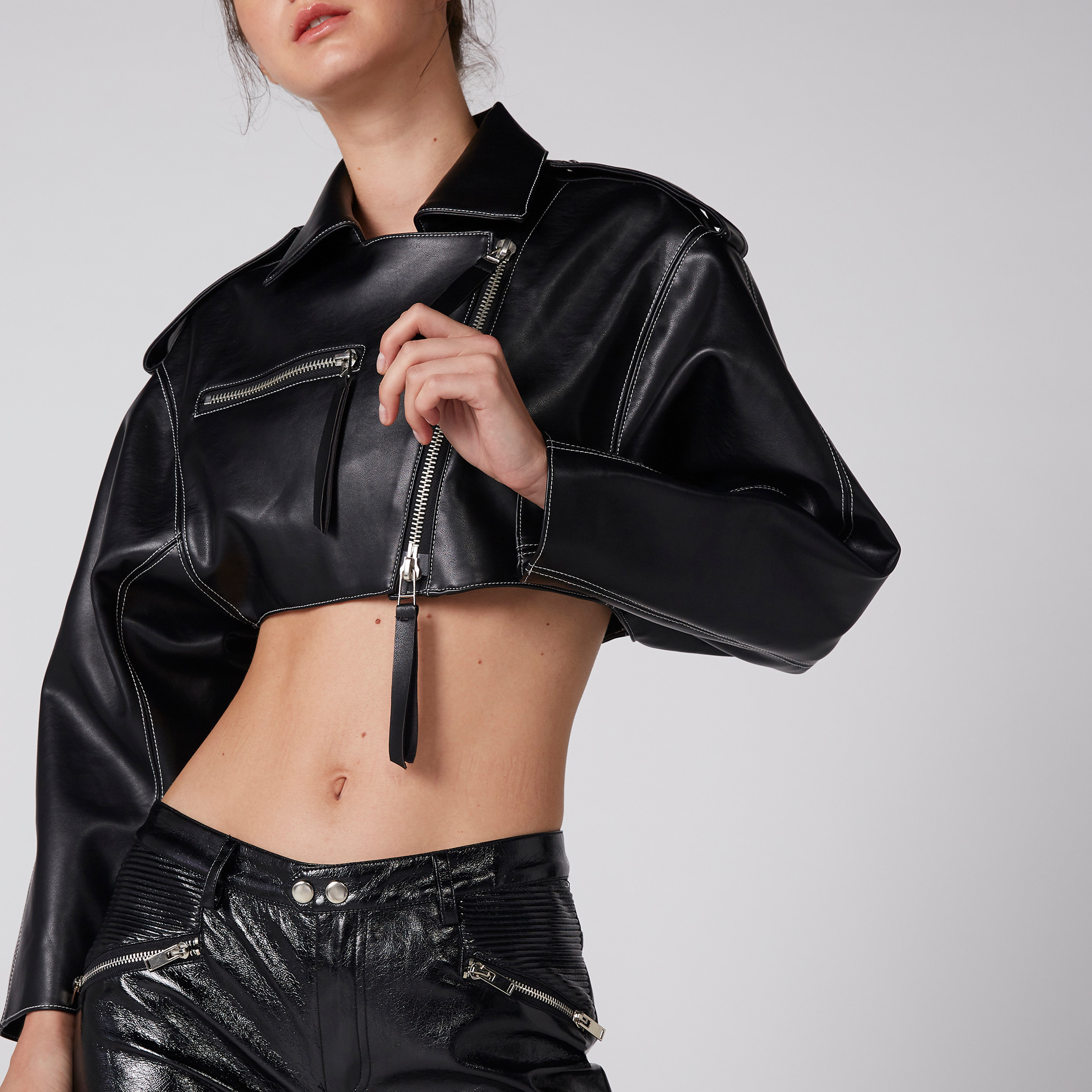 Crop Jacket with Long Sleeves and Zip Closure-women-winterwear-coatsandjackets-jackets-image-2