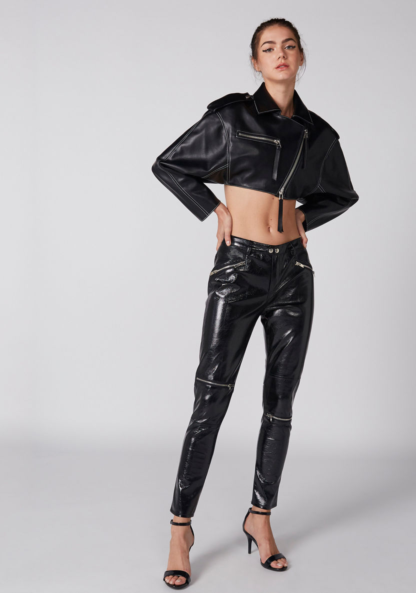Crop Jacket with Long Sleeves and Zip Closure-Jackets-image-3
