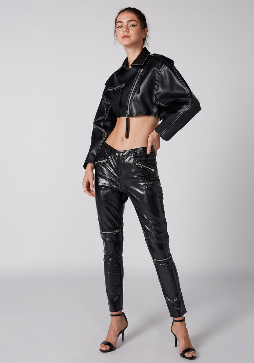 Crop Jacket with Long Sleeves and Zip Closure-Jackets-image-4