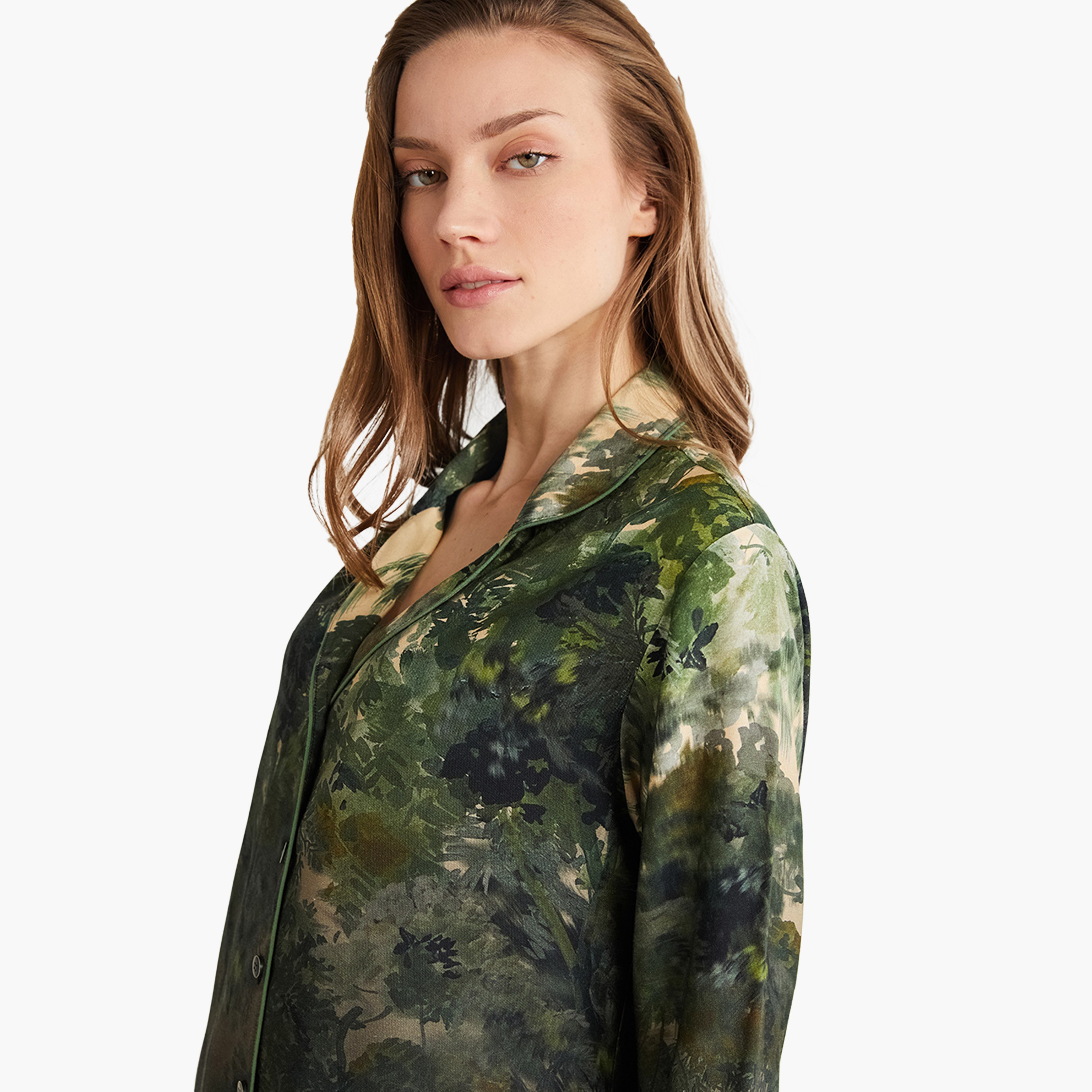 طقم بيجامة مع قميص داخلي بياقة كوبية مطبوعة وبيجامة نسائية من بيني موود-women-clothing-nightwear-pyjamas-longsets-image-5