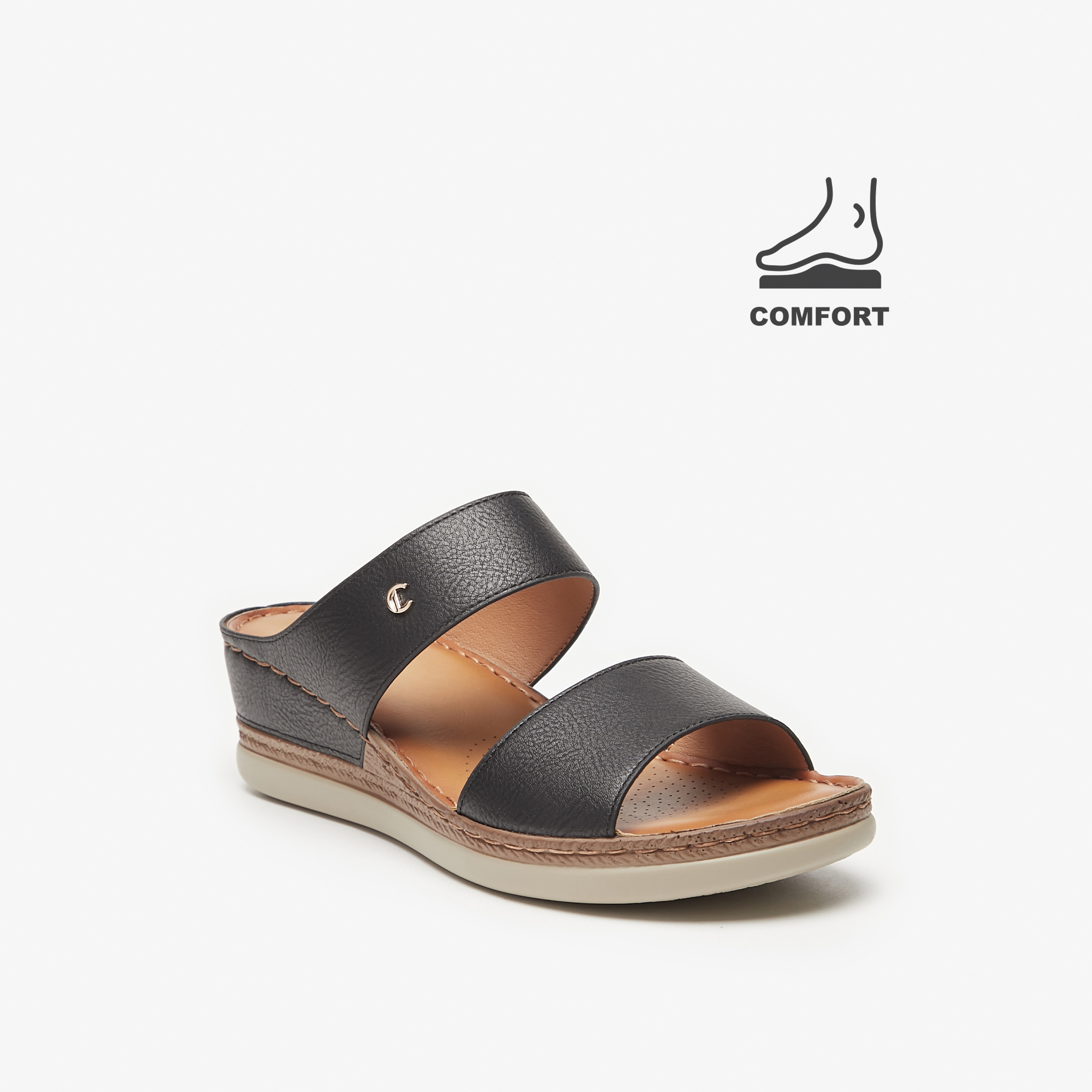Buy Women's Metallic Glazed Slip-On Sandals with Wedge Heels Online |  Centrepoint UAE