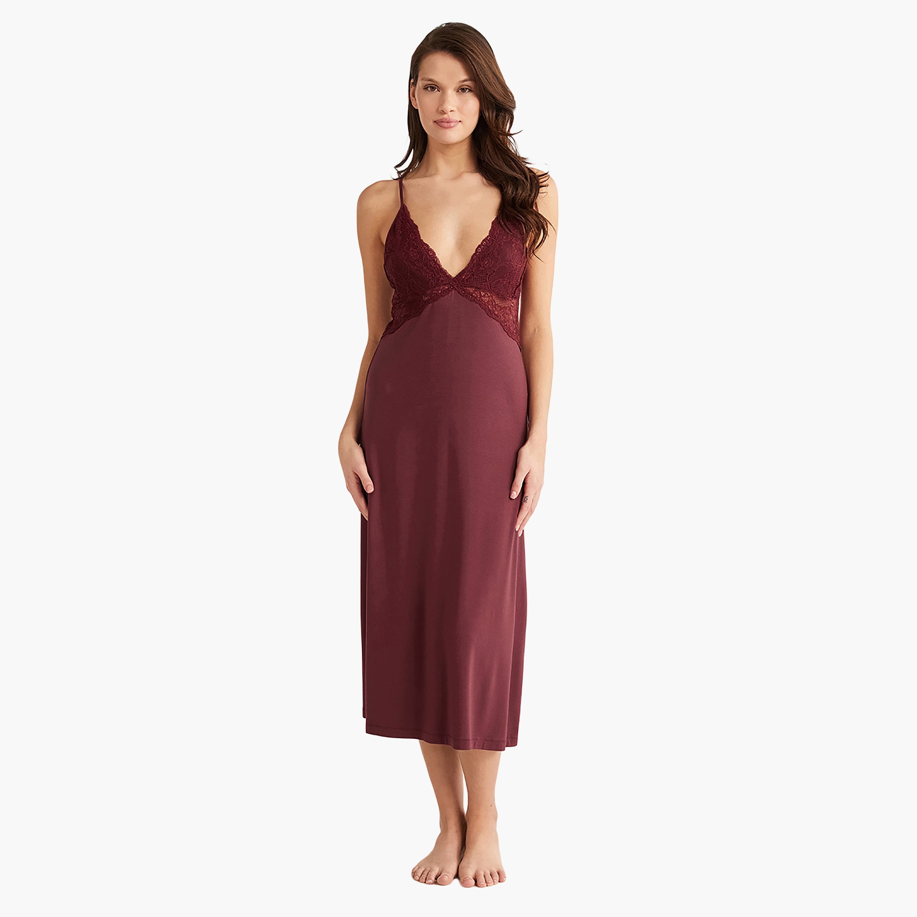 طقم رداء مع فستان منزلق بحزام كتف مزهر ورداء نسائي من بيني موود-women-clothing-nightwear-pyjamas-longsets-image-3