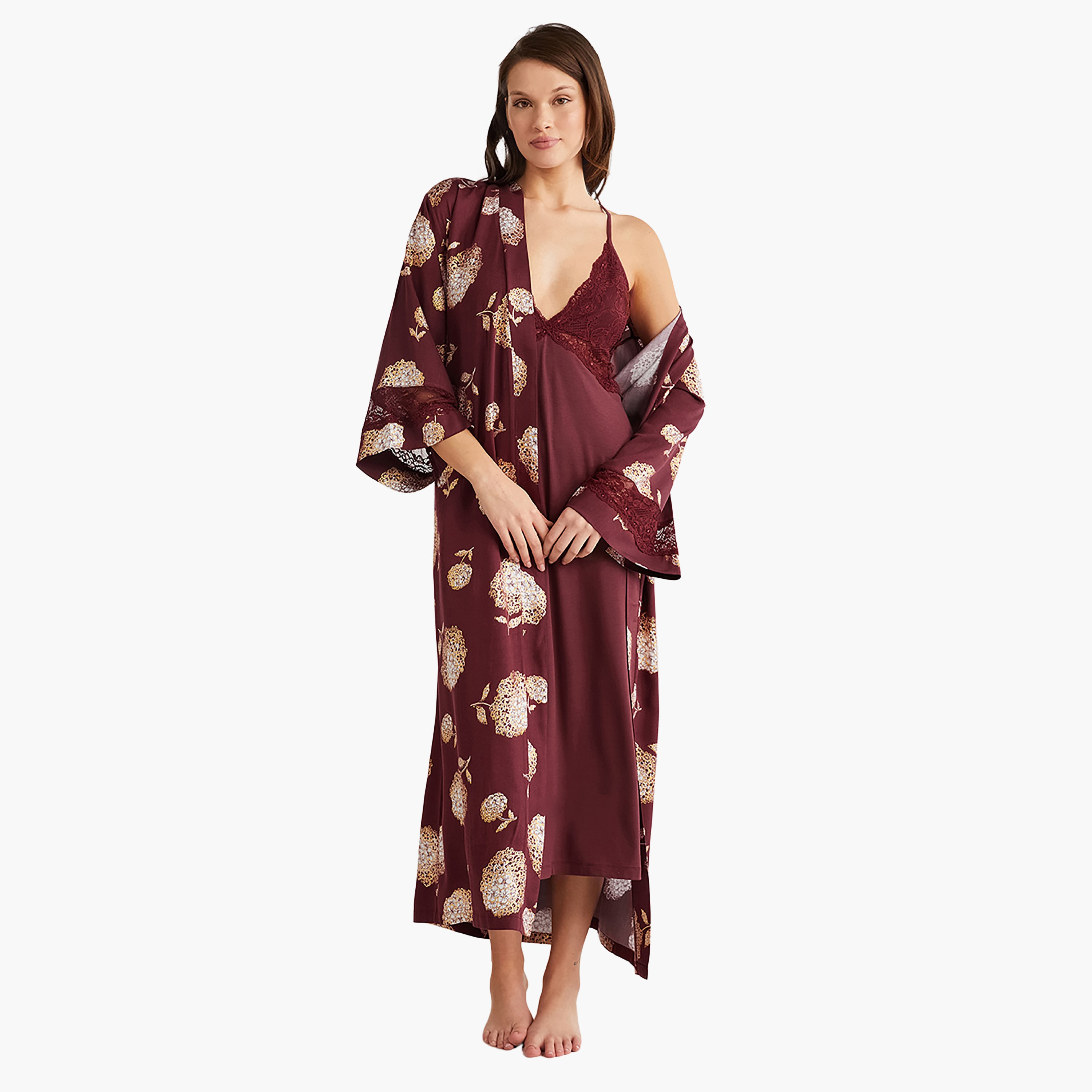 Penye Mood Robe Set with Floral Shoulder Strap Slip Dress and Women's Robe-women-clothing-nightwear-pyjamas-longsets-image-7