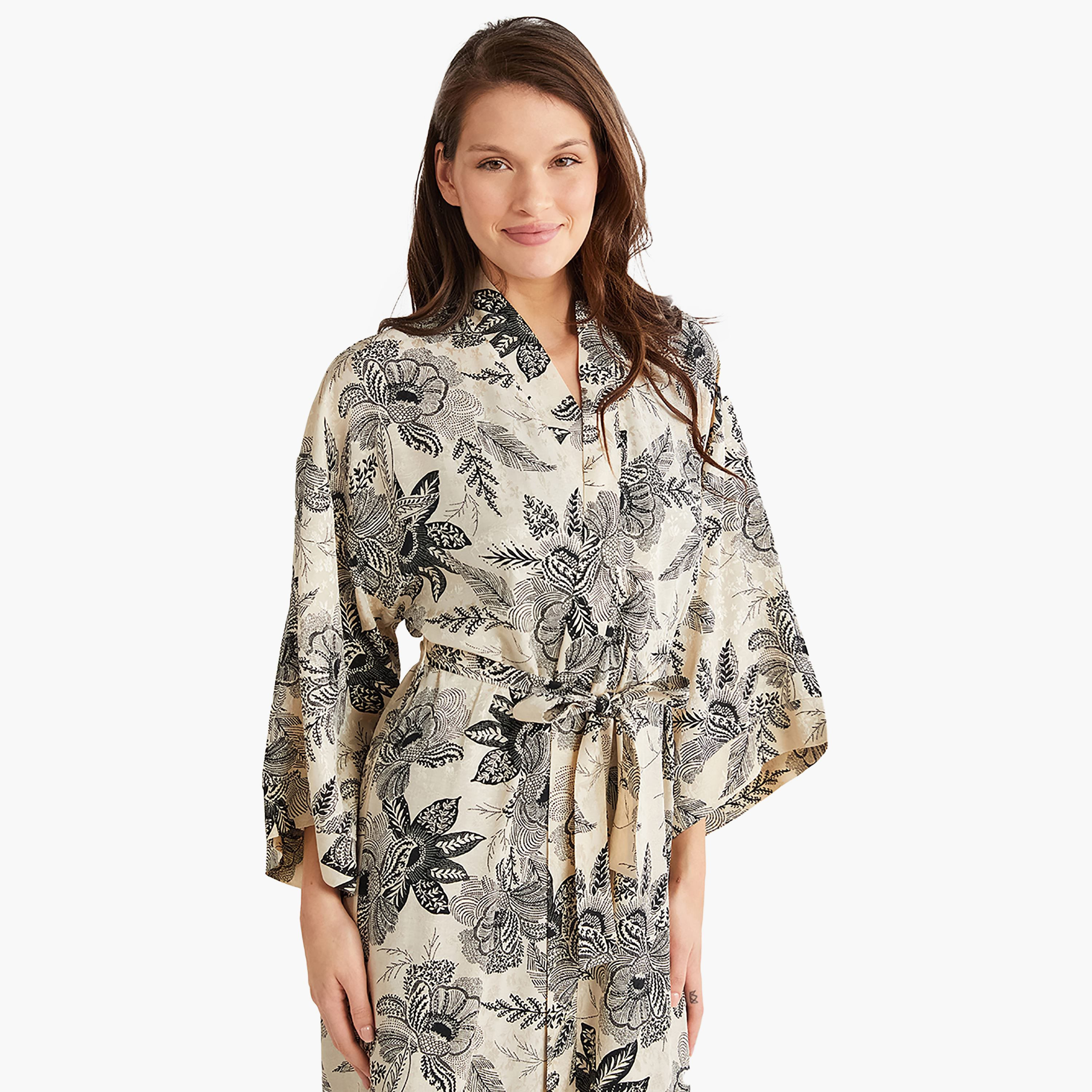 طقم رداء مع فستان منزلق بحزام كتف مزهر ورداء نسائي من بيني موود-women-clothing-nightwear-pyjamas-longsets-image-2