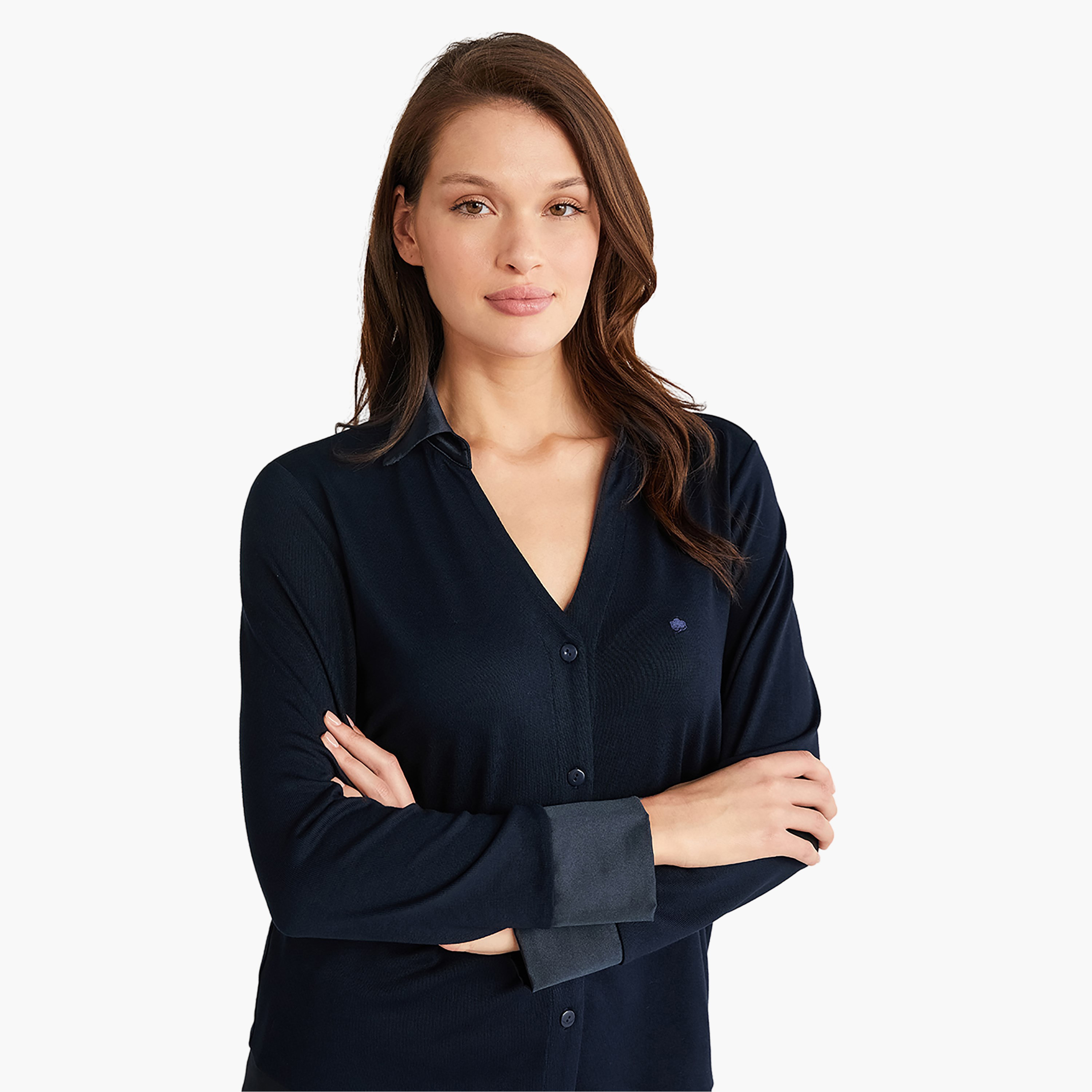 طقم بيجاما مكون من قميص داخلي بياقة سادة وبيجامة نسائية من بيني موود-women-clothing-nightwear-pyjamas-longsets-image-2