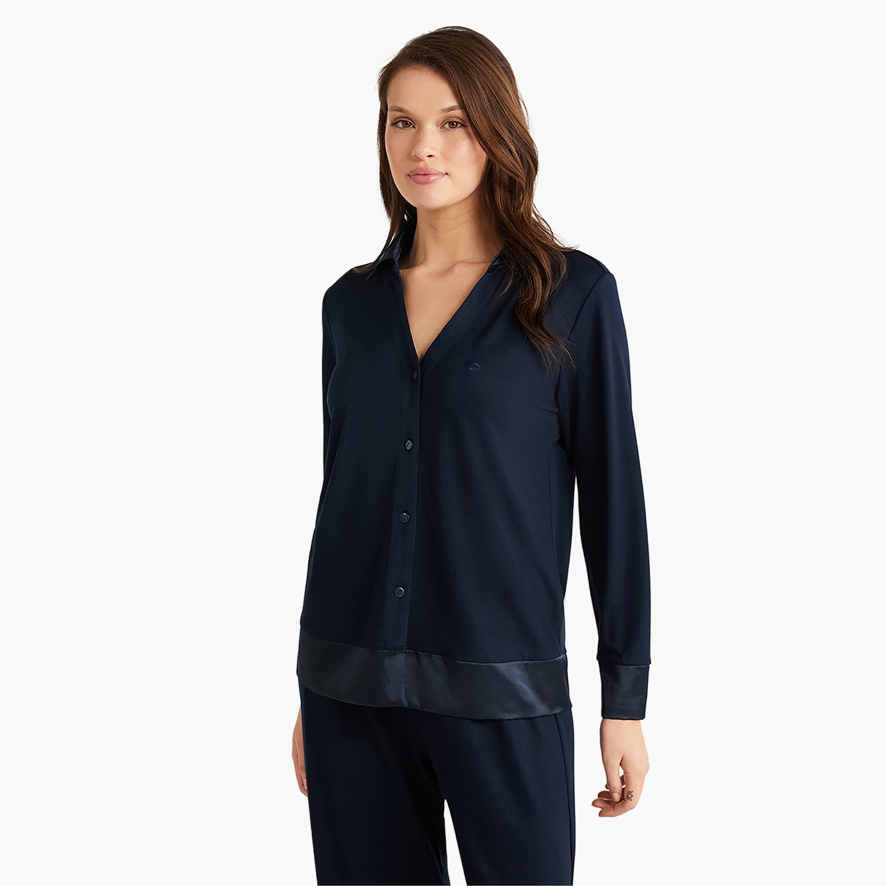 طقم بيجاما مكون من قميص داخلي بياقة سادة وبيجامة نسائية من بيني موود-women-clothing-nightwear-pyjamas-longsets-image-3