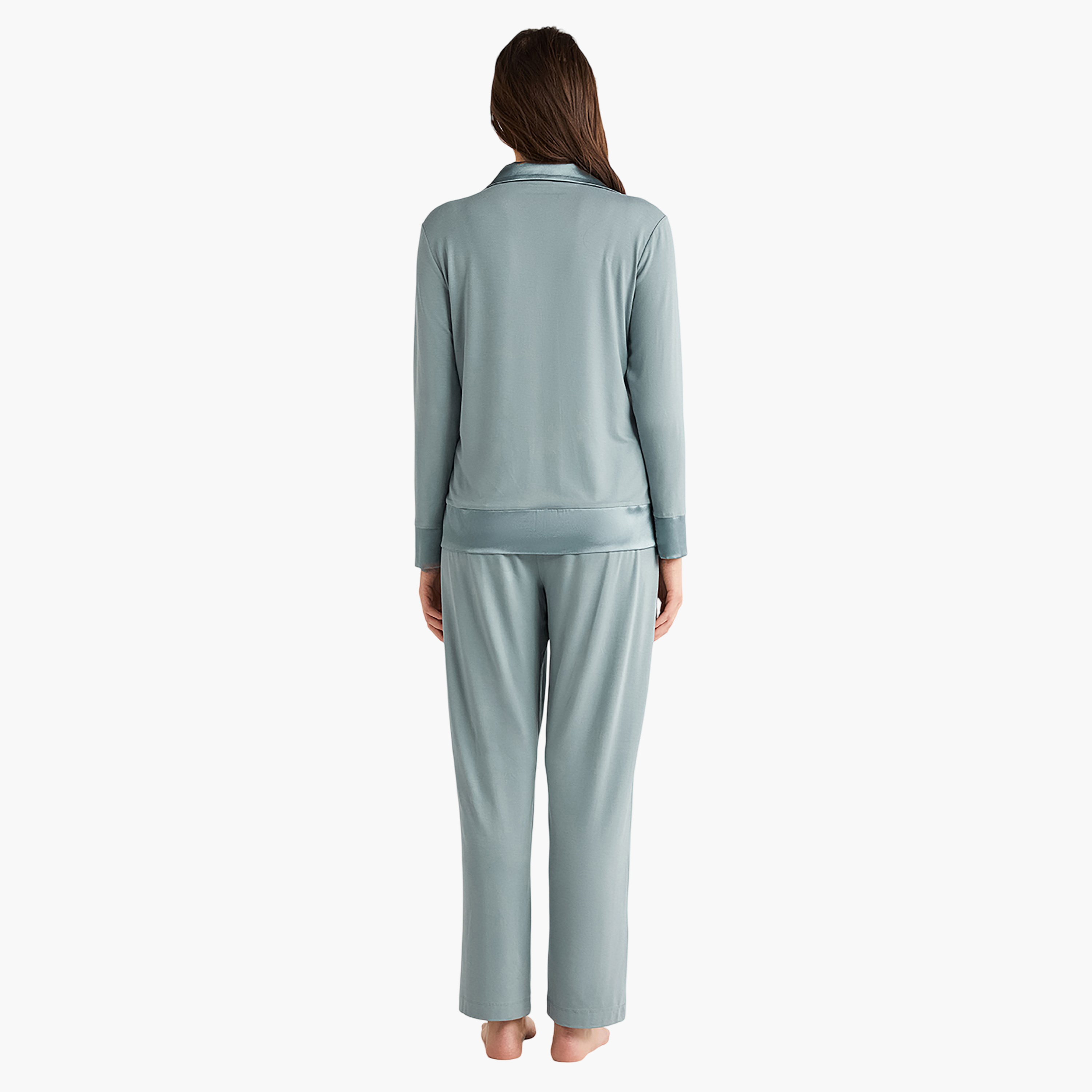 Penye Mood Pyjama Set with Plain Collared Slip Shirt and Women's Pyjama-women-clothing-nightwear-pyjamas-longsets-image-3
