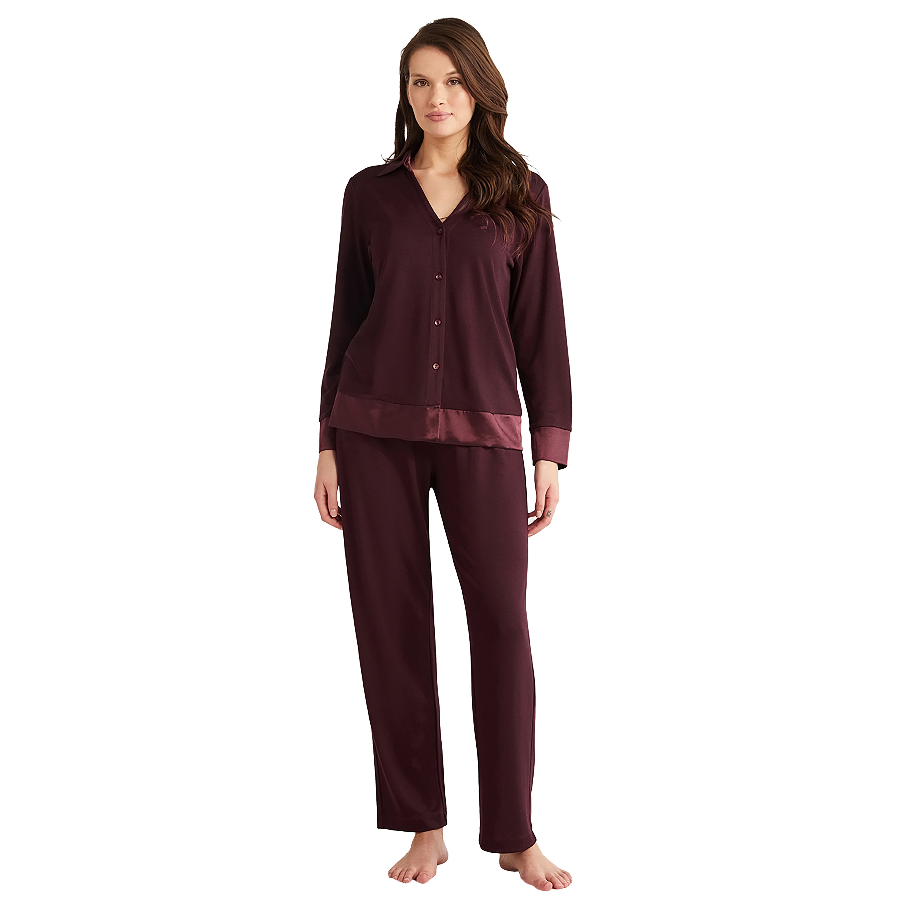 طقم بيجاما مكون من قميص داخلي بياقة سادة وبيجامة نسائية من بيني موود-women-clothing-nightwear-pyjamas-longsets-image-8