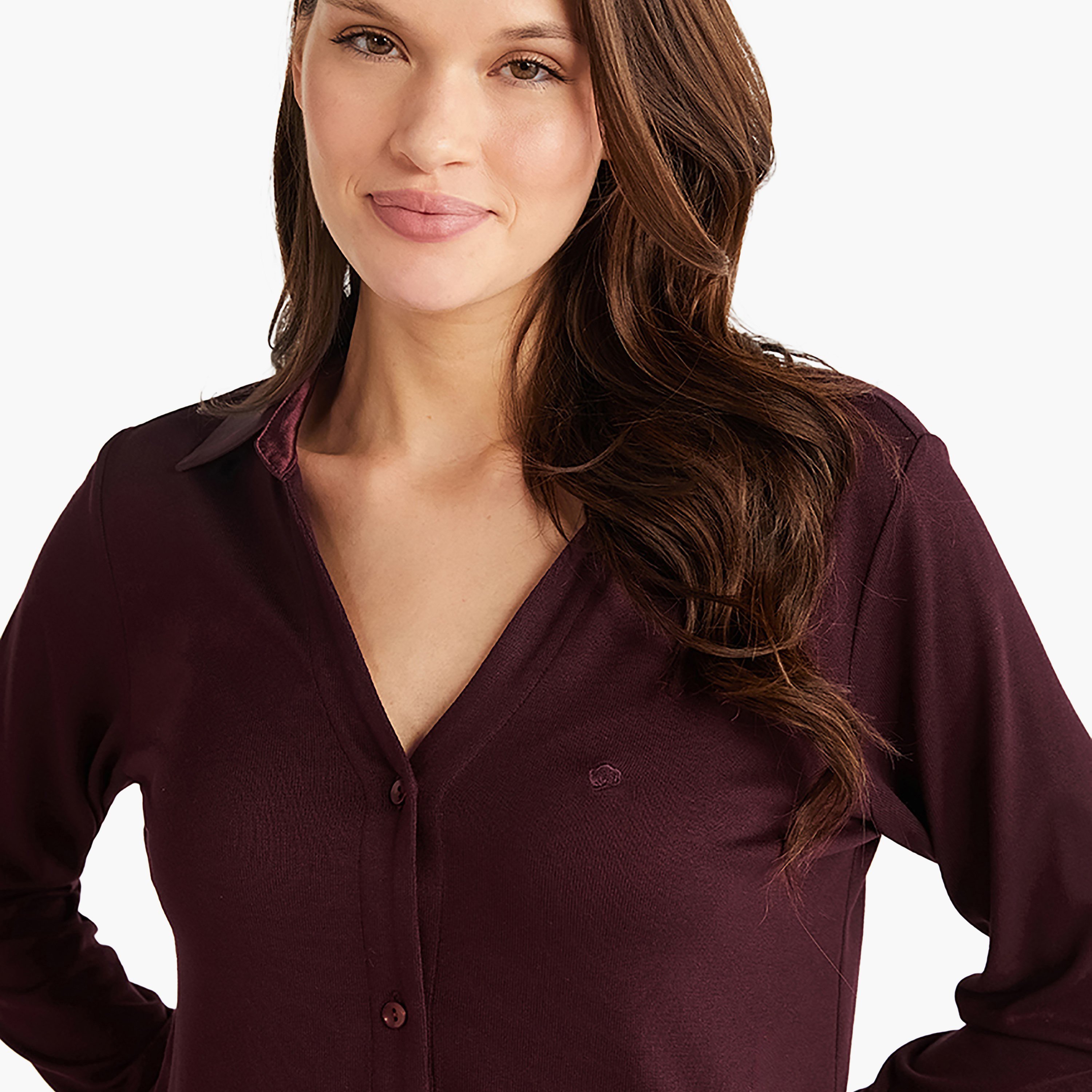 طقم بيجاما مكون من قميص داخلي بياقة سادة وبيجامة نسائية من بيني موود-women-clothing-nightwear-pyjamas-longsets-image-9