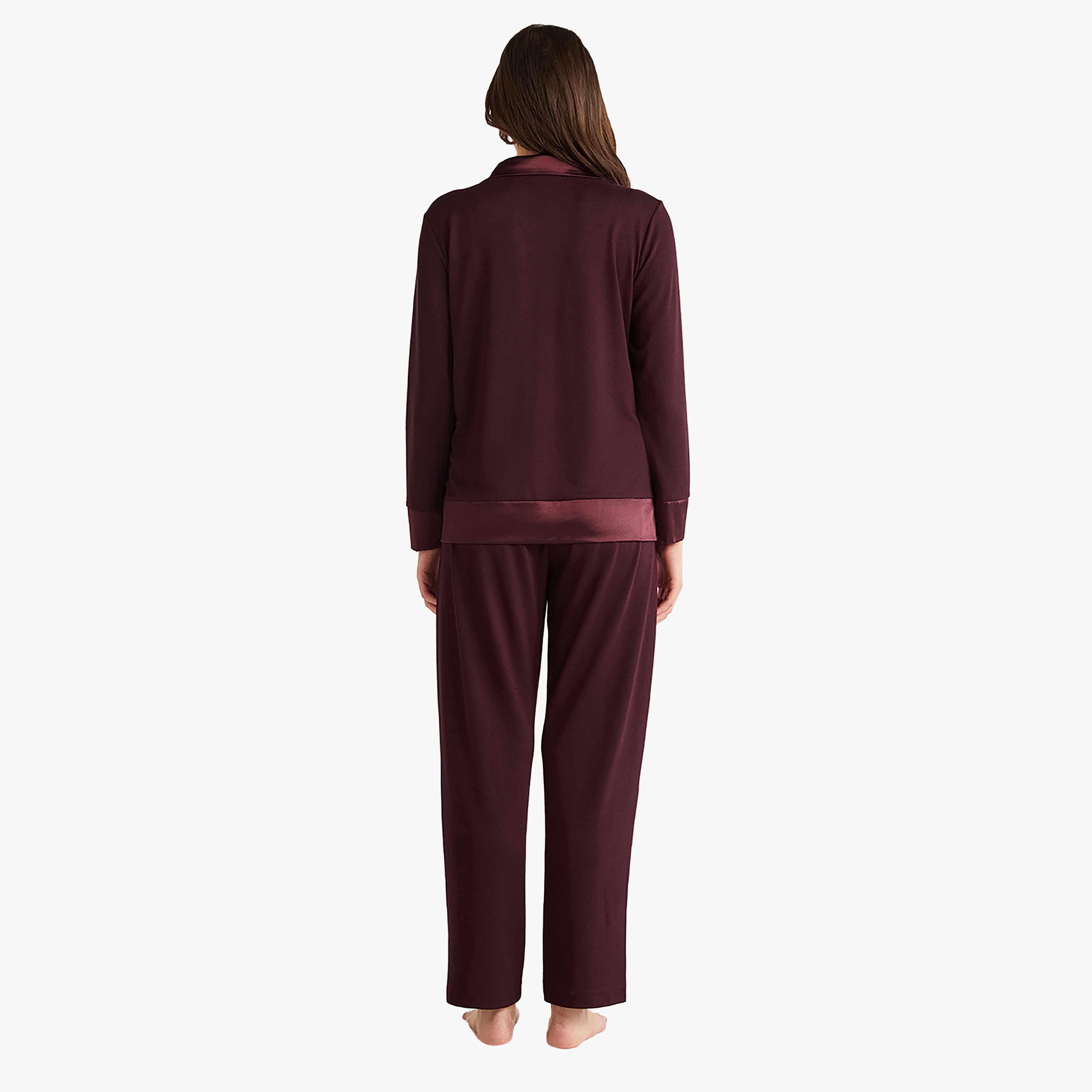 طقم بيجاما مكون من قميص داخلي بياقة سادة وبيجامة نسائية من بيني موود-women-clothing-nightwear-pyjamas-longsets-image-11