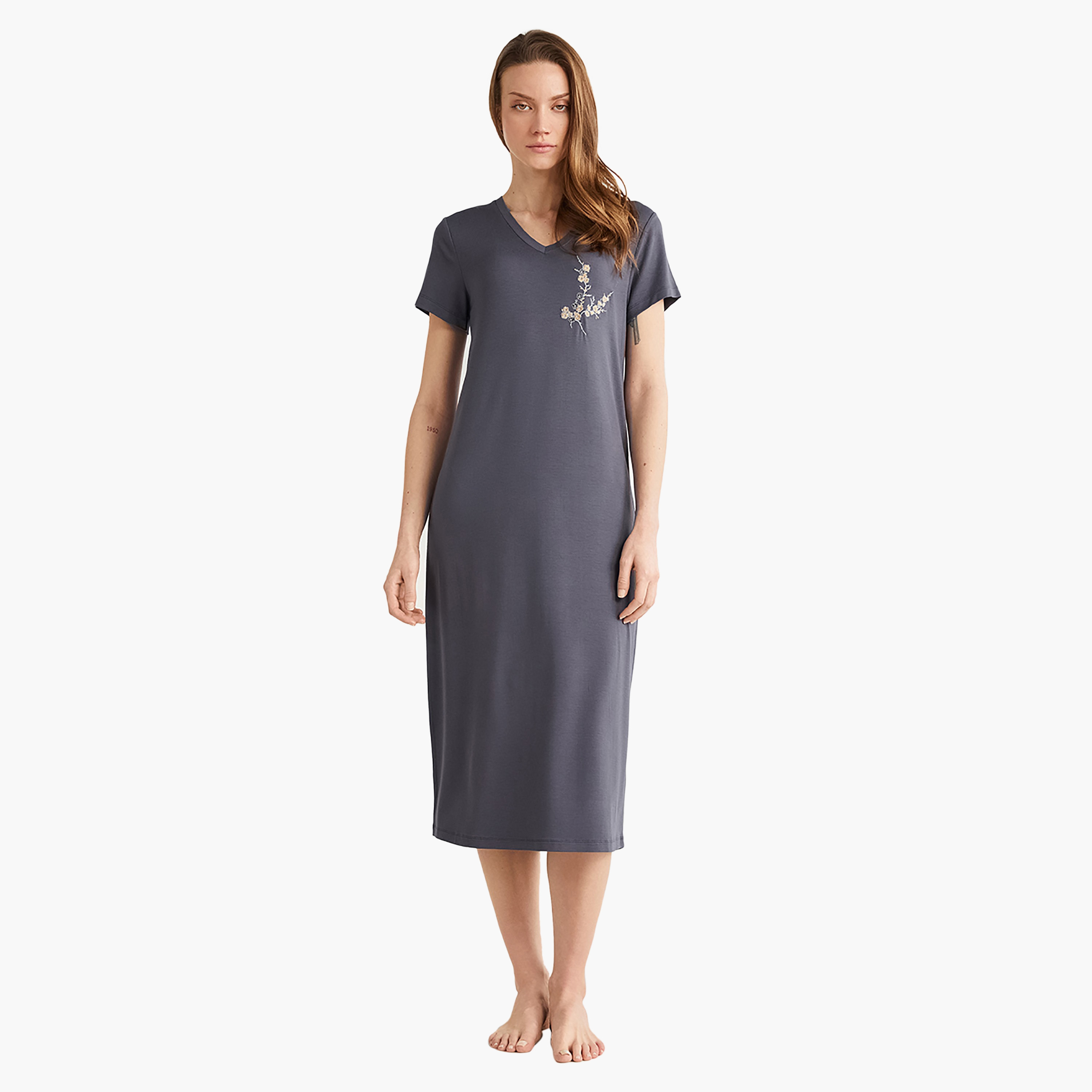 Penye Mood Robe Set with Printed V-Neck and Slip Dress & Women's Robe-women-clothing-nightwear-pyjamas-longsets-image-3