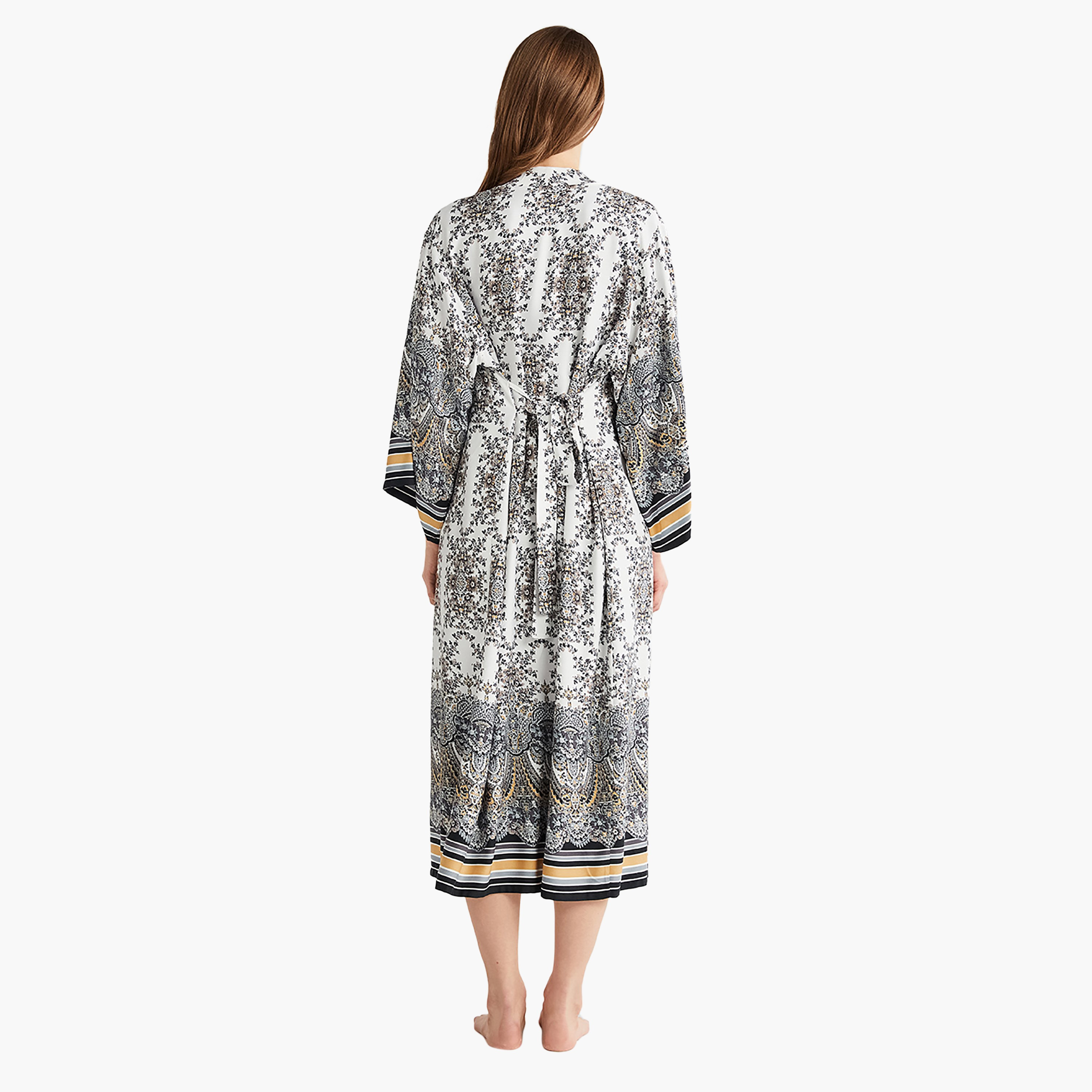 Penye Mood Robe Set with Printed V-Neck and Slip Dress & Women's Robe-women-clothing-nightwear-pyjamas-longsets-image-4