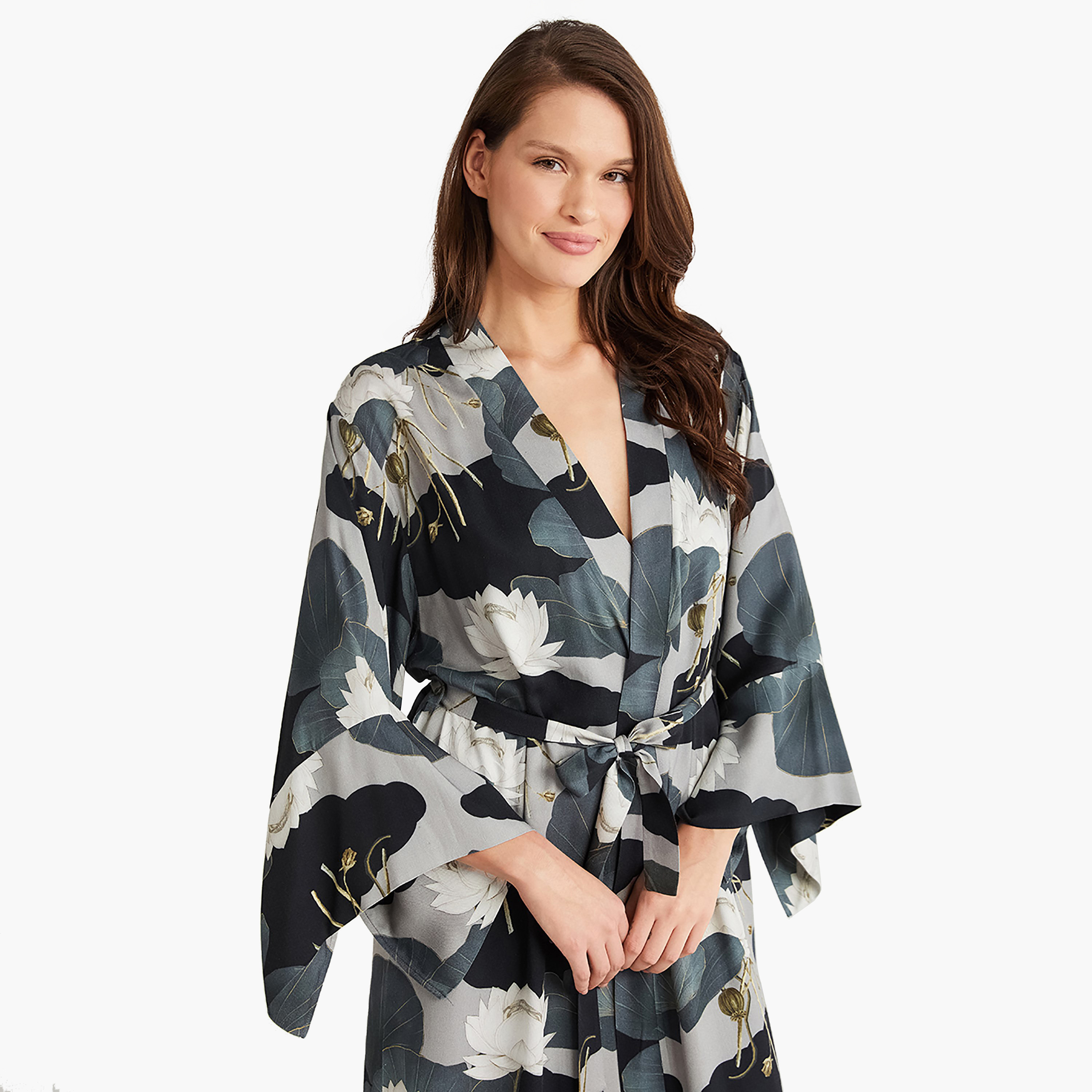 Penye Mood Robe Set with Floral Shoulder Strap Slip Dress and Women's Robe-women-clothing-nightwear-pyjamas-longsets-image-2