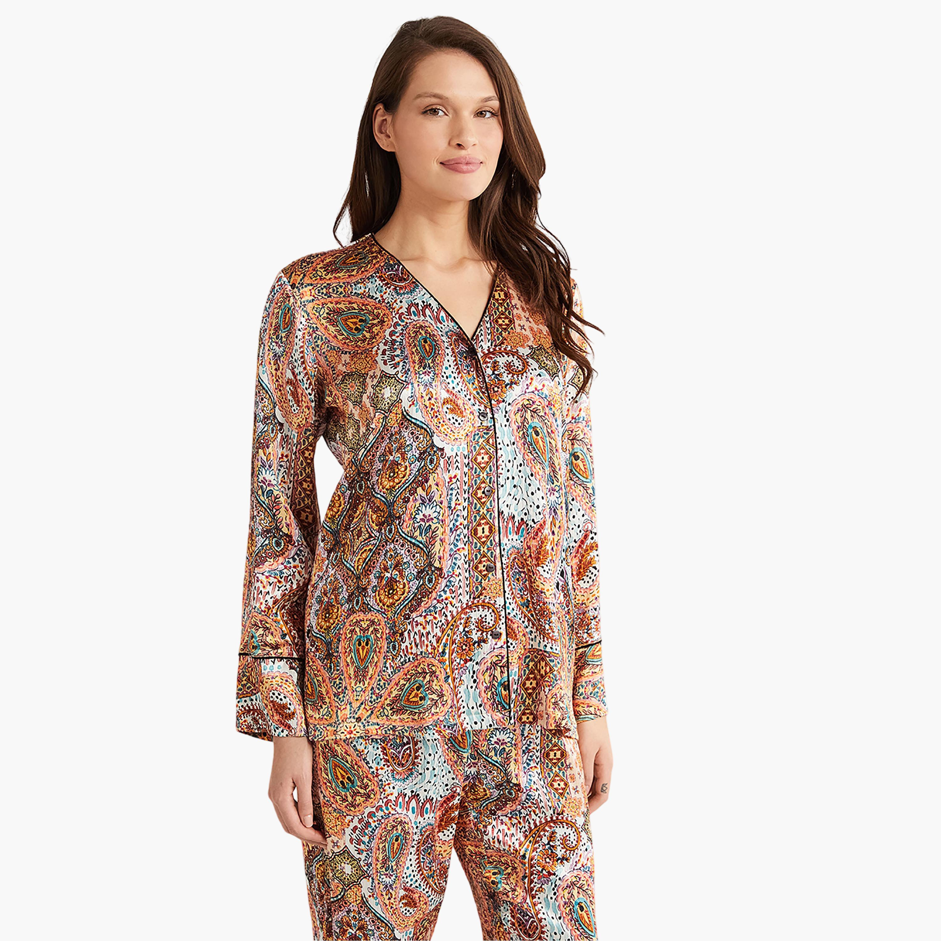 Penye Mood Pyjama Set with Printed V-Neck Slip Shirt and Women's Pyjama-women-clothing-nightwear-pyjamas-longsets-image-3