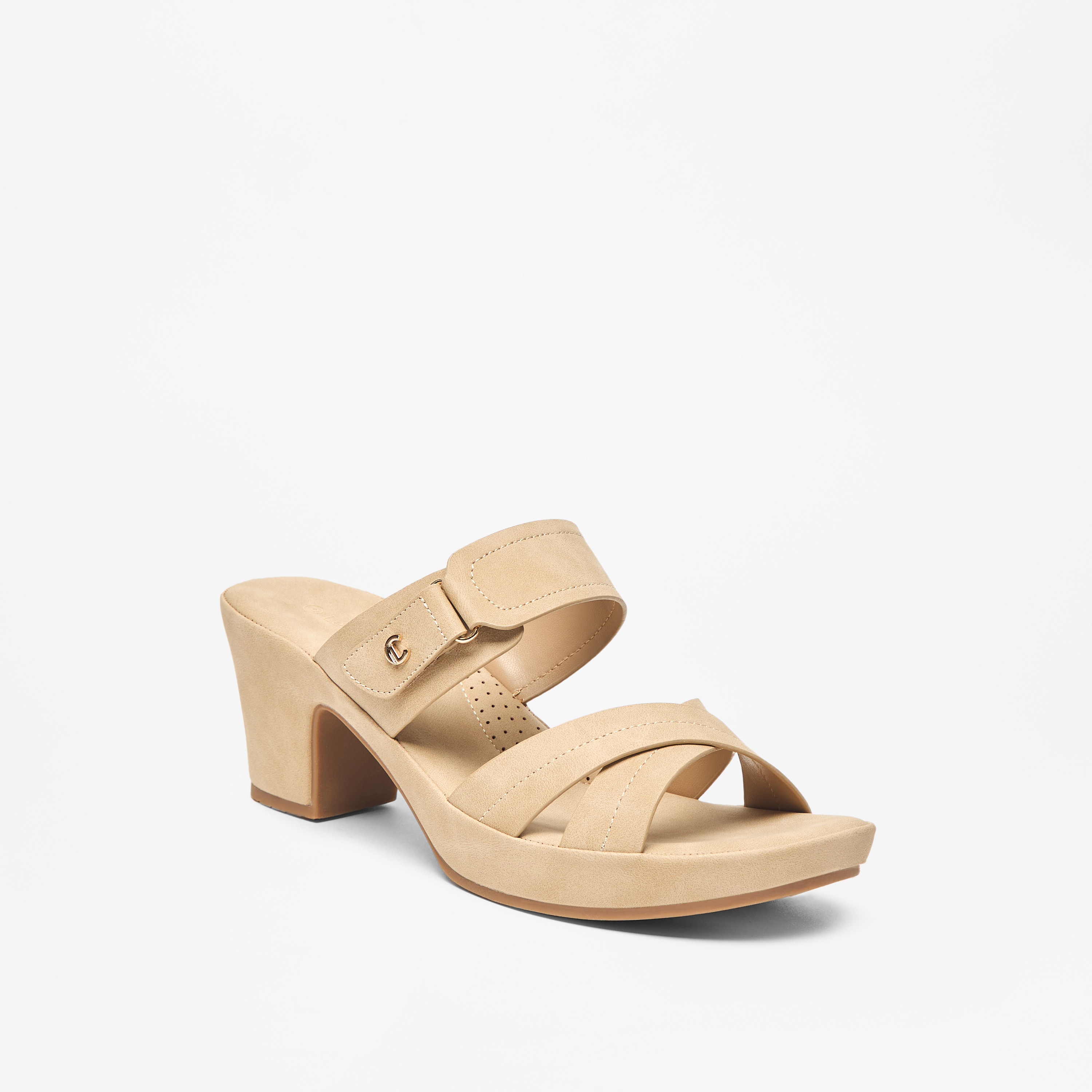 صندل مريح سادة سهل الارتداء بحزام متقاطع من لو كونفورت-women-shoes-sandals-heeled-image-1
