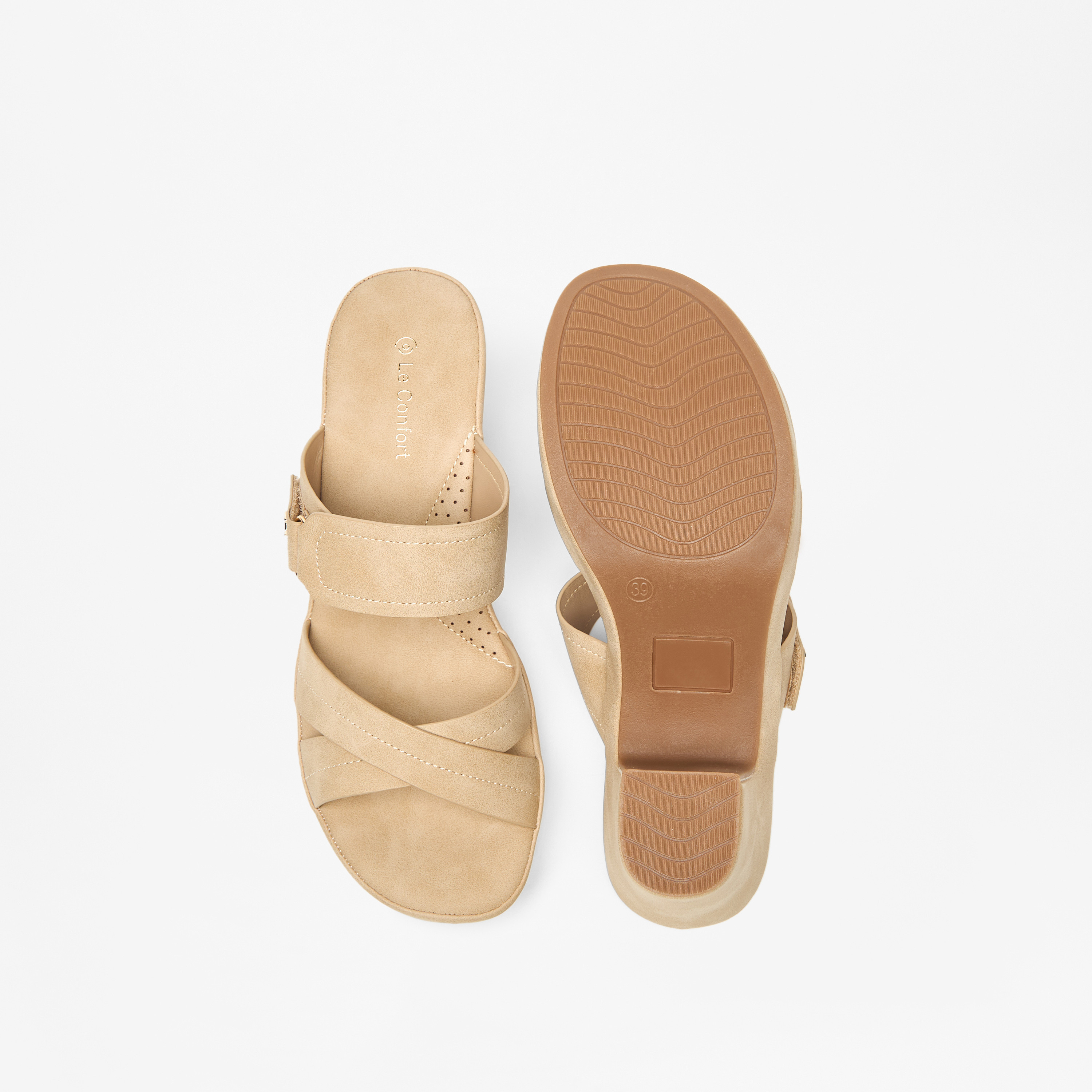 صندل مريح سادة سهل الارتداء بحزام متقاطع من لو كونفورت-women-shoes-sandals-heeled-image-4