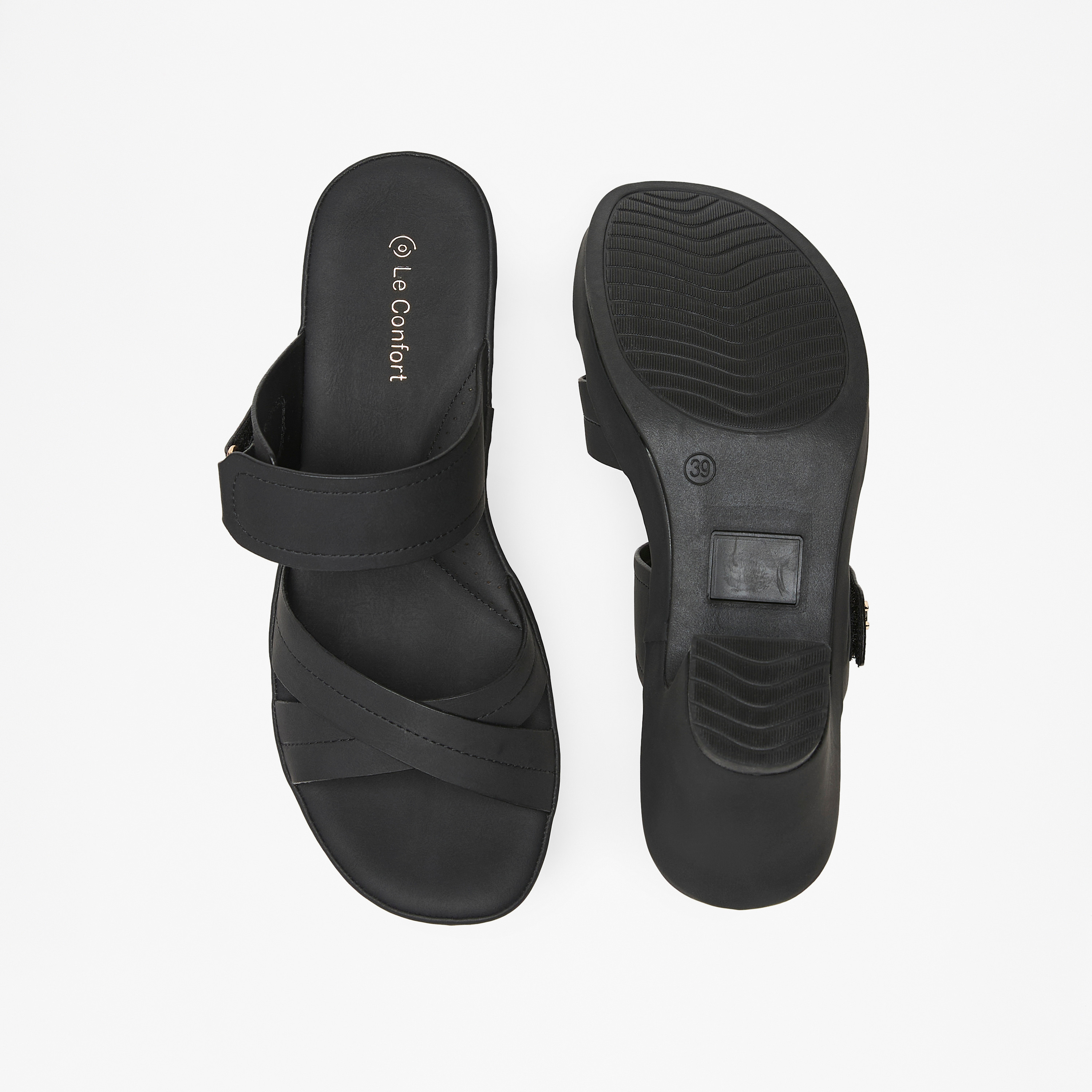 صندل مريح سادة سهل الارتداء بحزام متقاطع من لو كونفورت-women-shoes-sandals-heeled-image-4