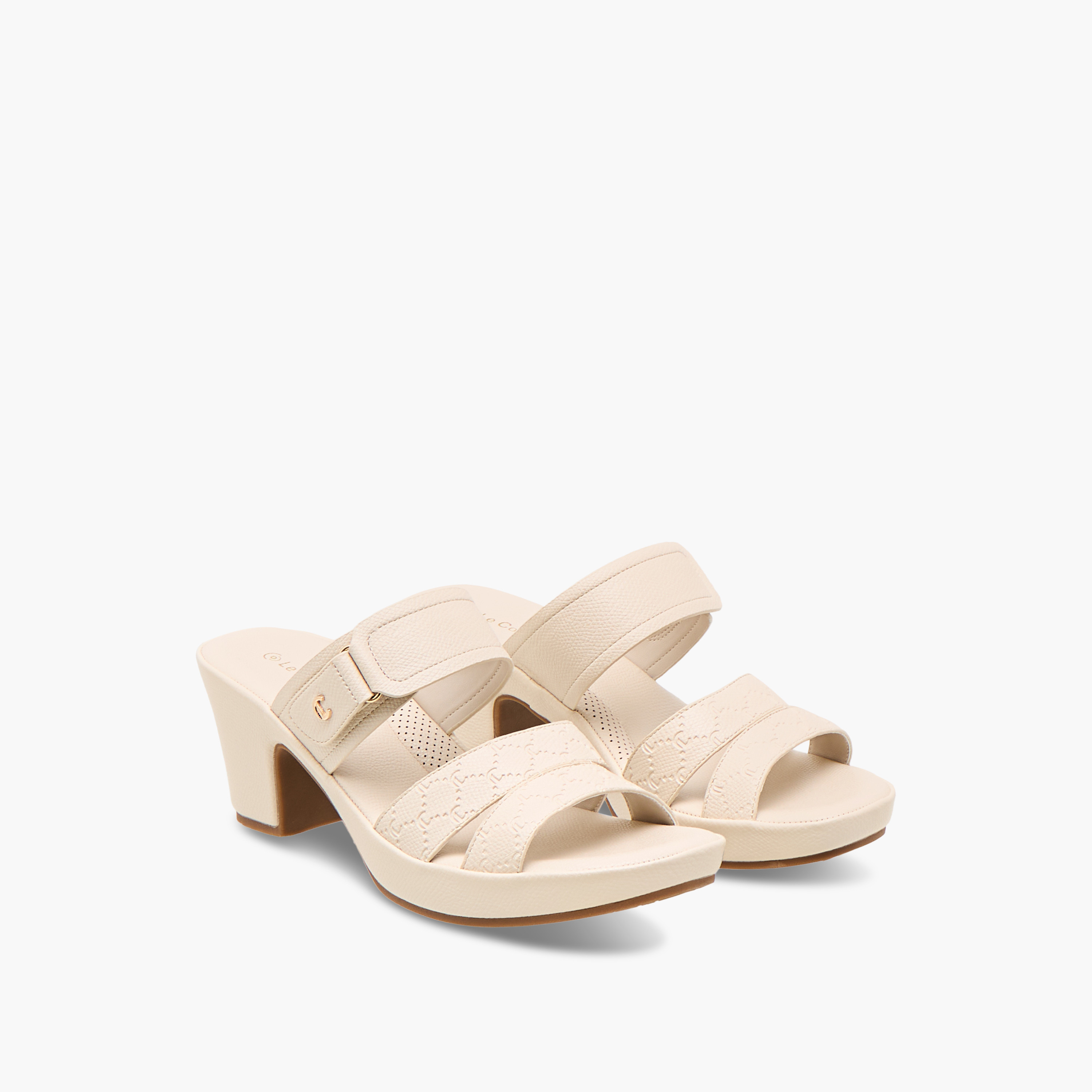 Le Confort Textured Slip-On Comfort Sandals with Block Heels-women-shoes-sandals-heeled-image-1